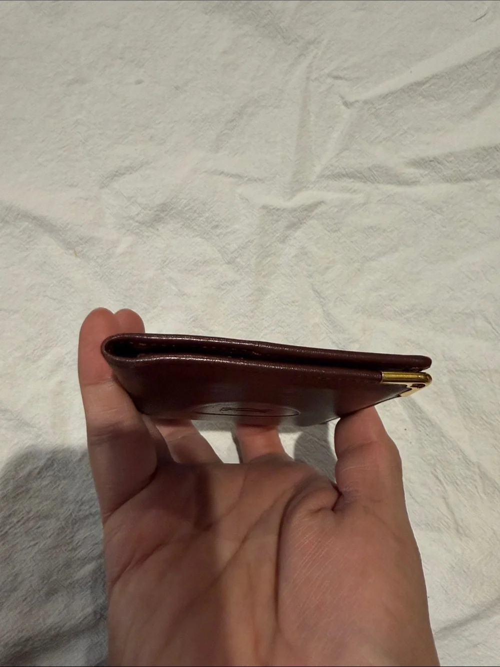 Vintage Cartier Brown Leather Card Holder with Gold Corner Accents
